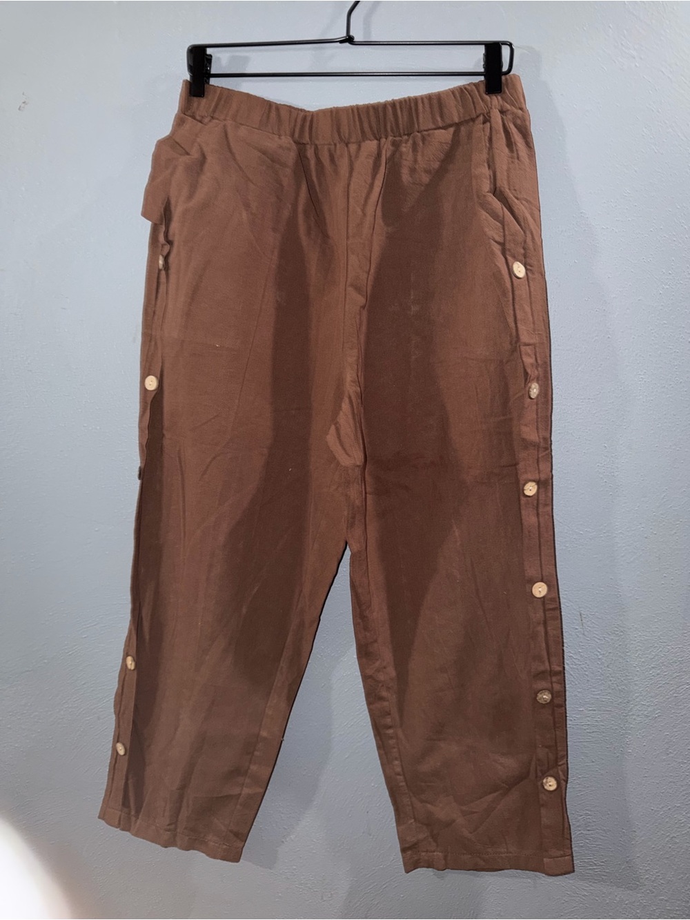 NWOT Women's Brown Button-Trim Straight Leg Pants